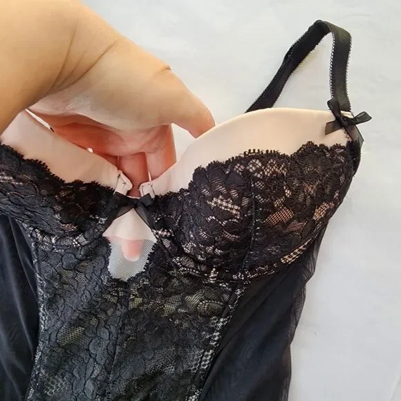 victoria’s Secret black Pink lace teddy lingerie 34B Corset Bustier Coquette Bow - Picture 5 of 11